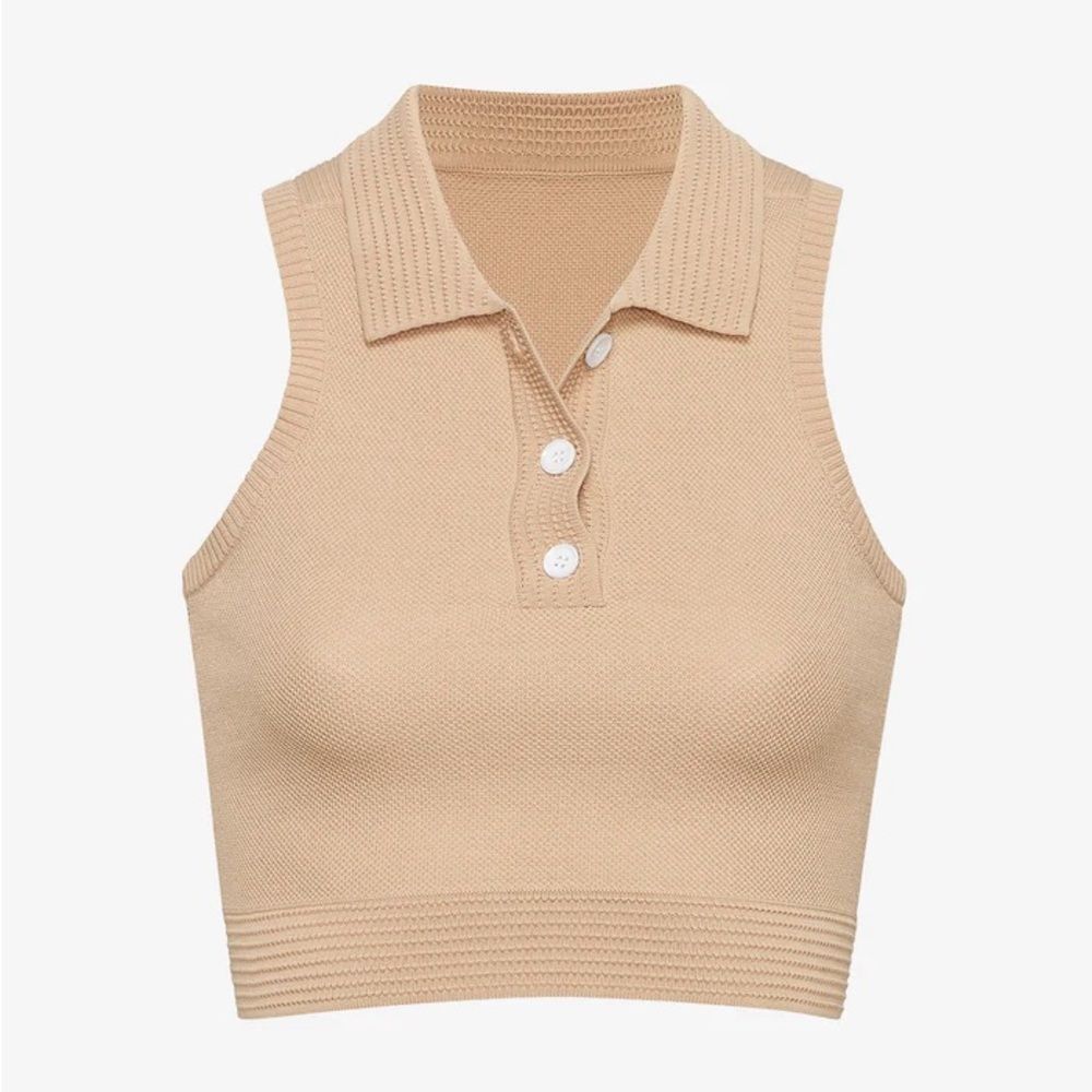 SER.O.YA Beige Sleeveless Knit Polo Crop Top